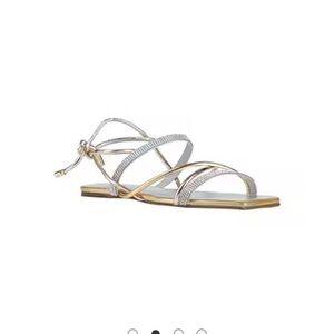 Arezzo flat lace up sandals size 8.5 NWT gold rhinestone leather